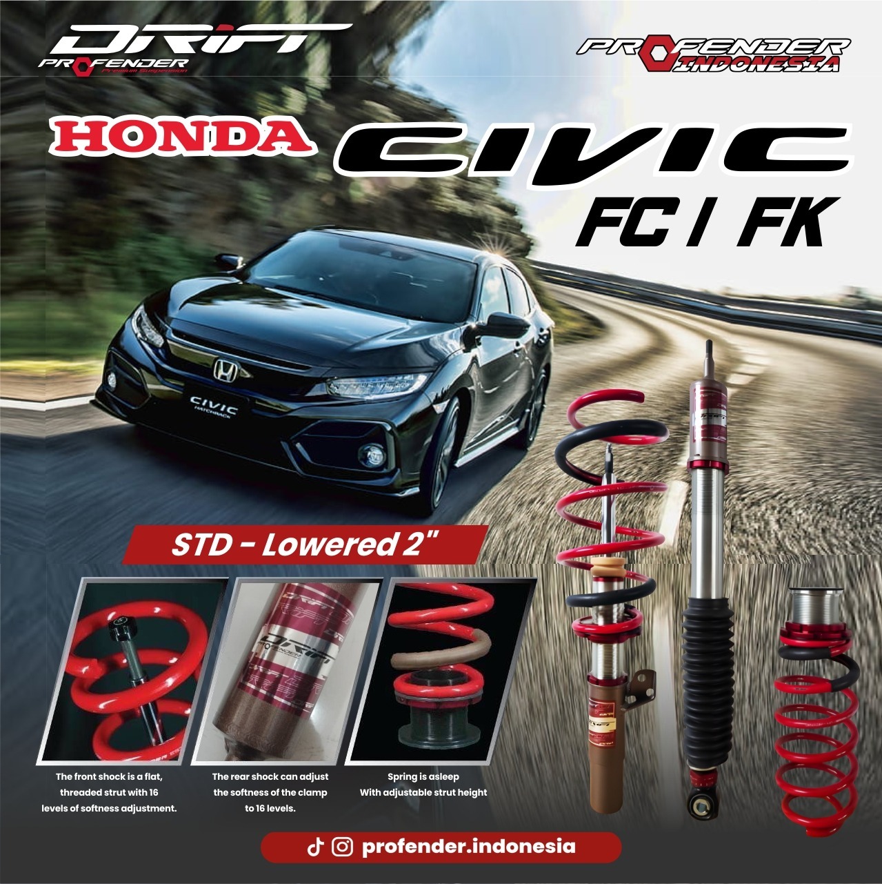 PROFENDER COILOVER DRIFT SERIES HONDA CIVIC FC FK 15+