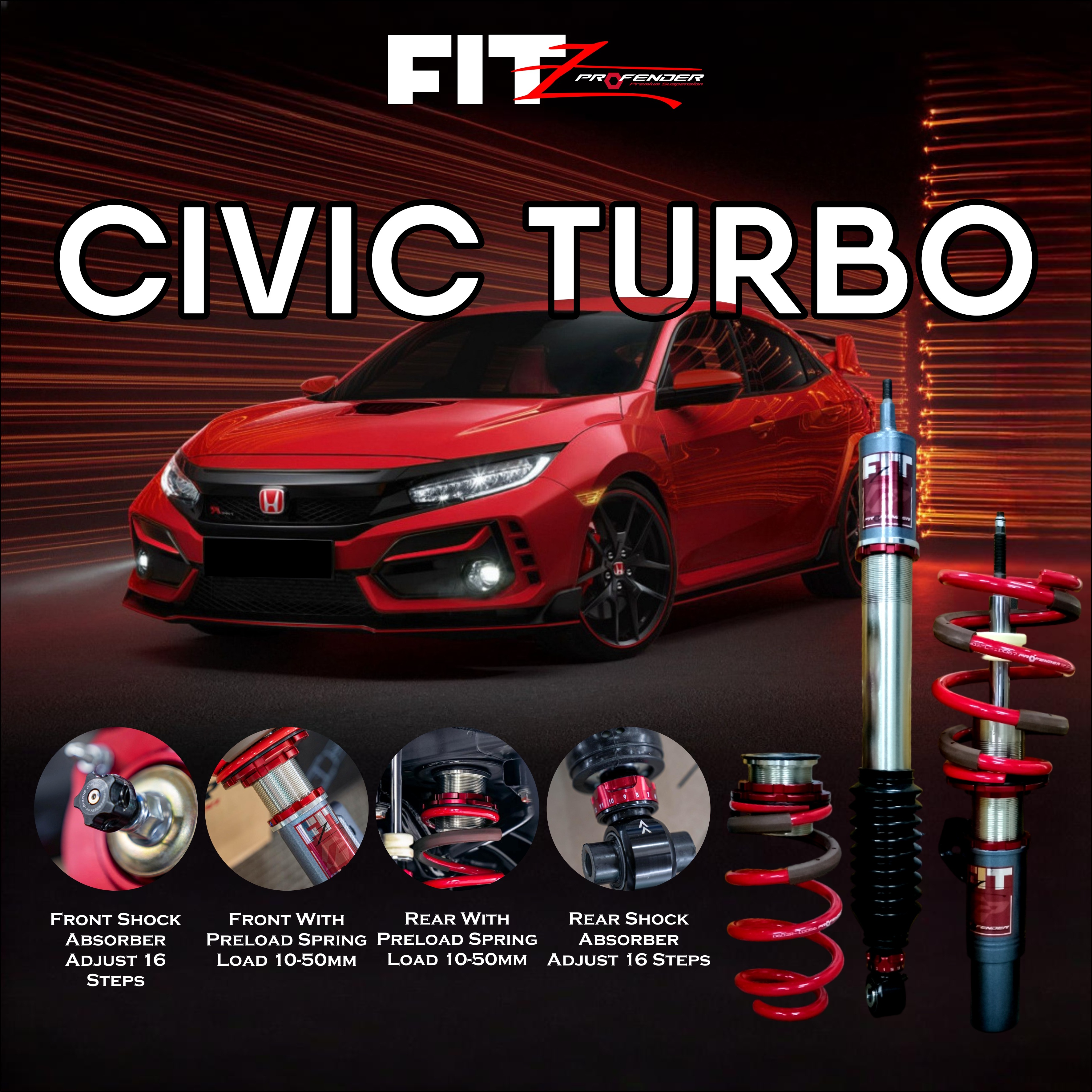 PROFENDER COILOVER FITZ SERIES HONDA CIVIC FC FK 15+