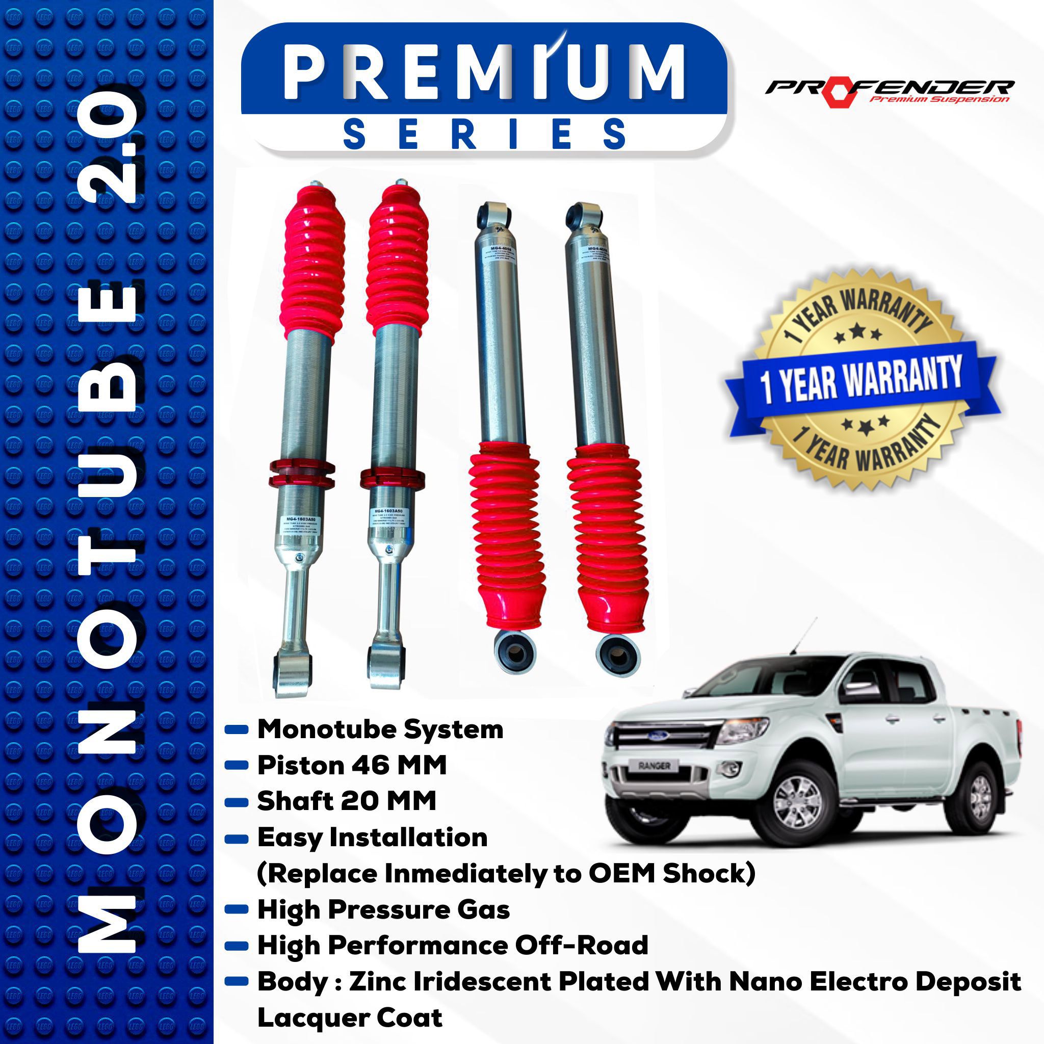 PROFENDER PREMIUM SERIES Monotube 2.0 FORD RANGER T6 T7 12+