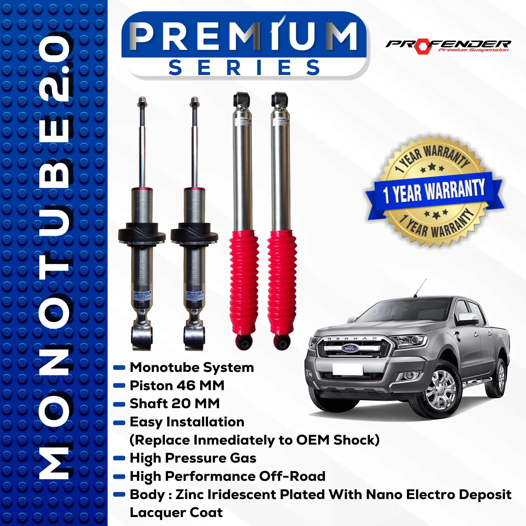 PROFENDER PREMIUM SERIES Monotube 2.0 FORD RANGER T8 18+