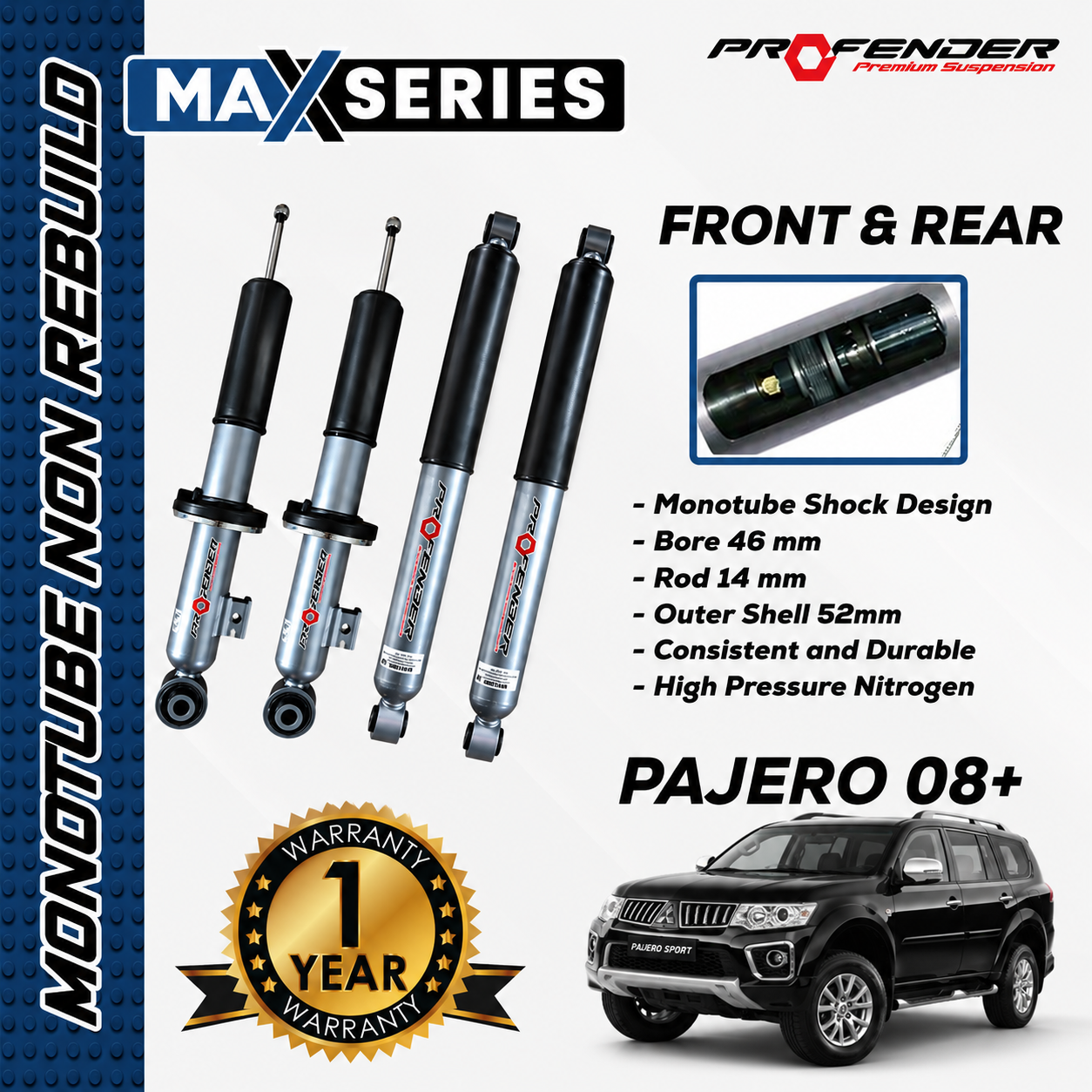 PROFENDER MAX SERIES Monotube (non rebuildable) MISTUBISHI PAJERO SPORT 08+
