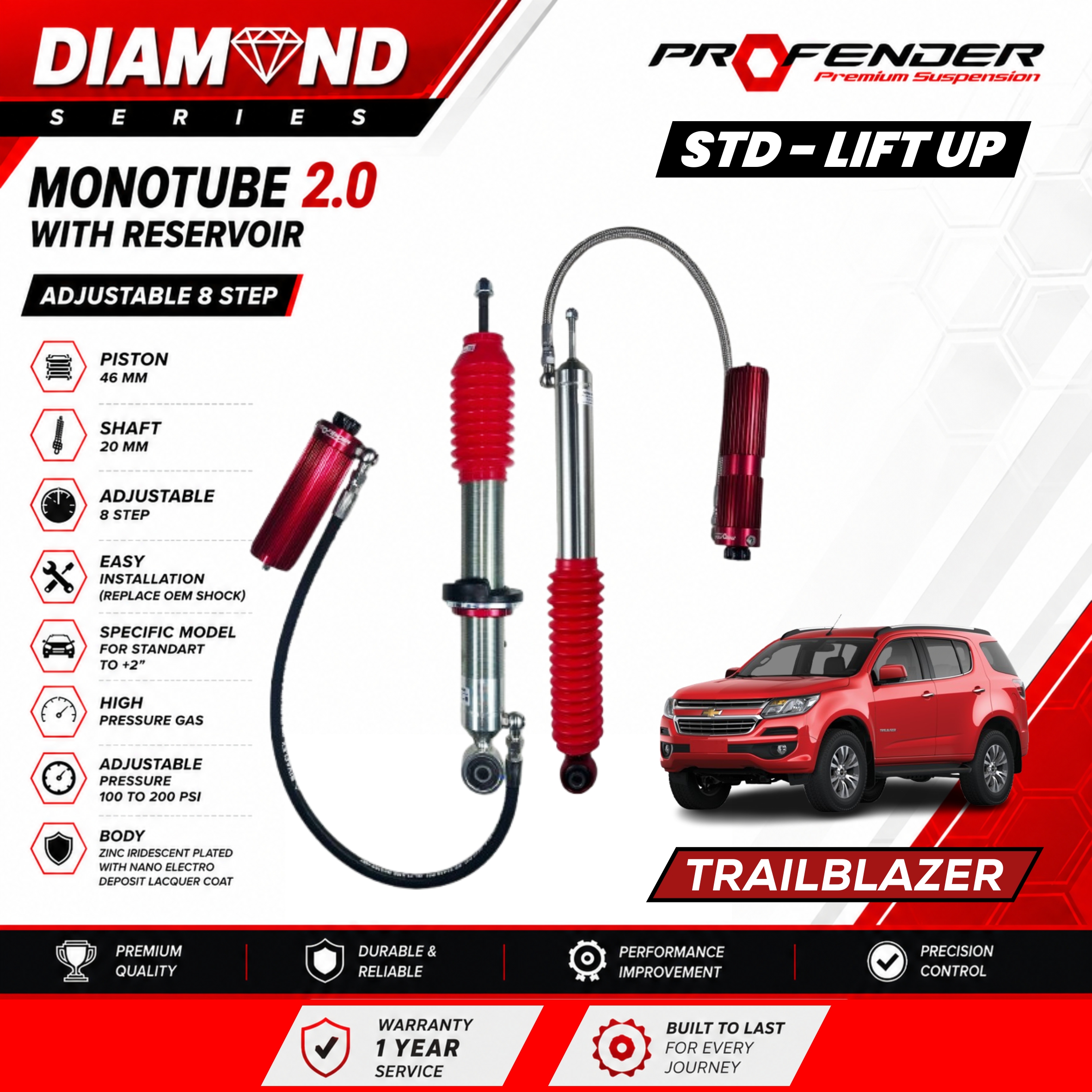 PROFENDER DIAMOND SERIES Monotube 2.0 Resevoir 8 STEP CHEVROLET TRAILBLAZER