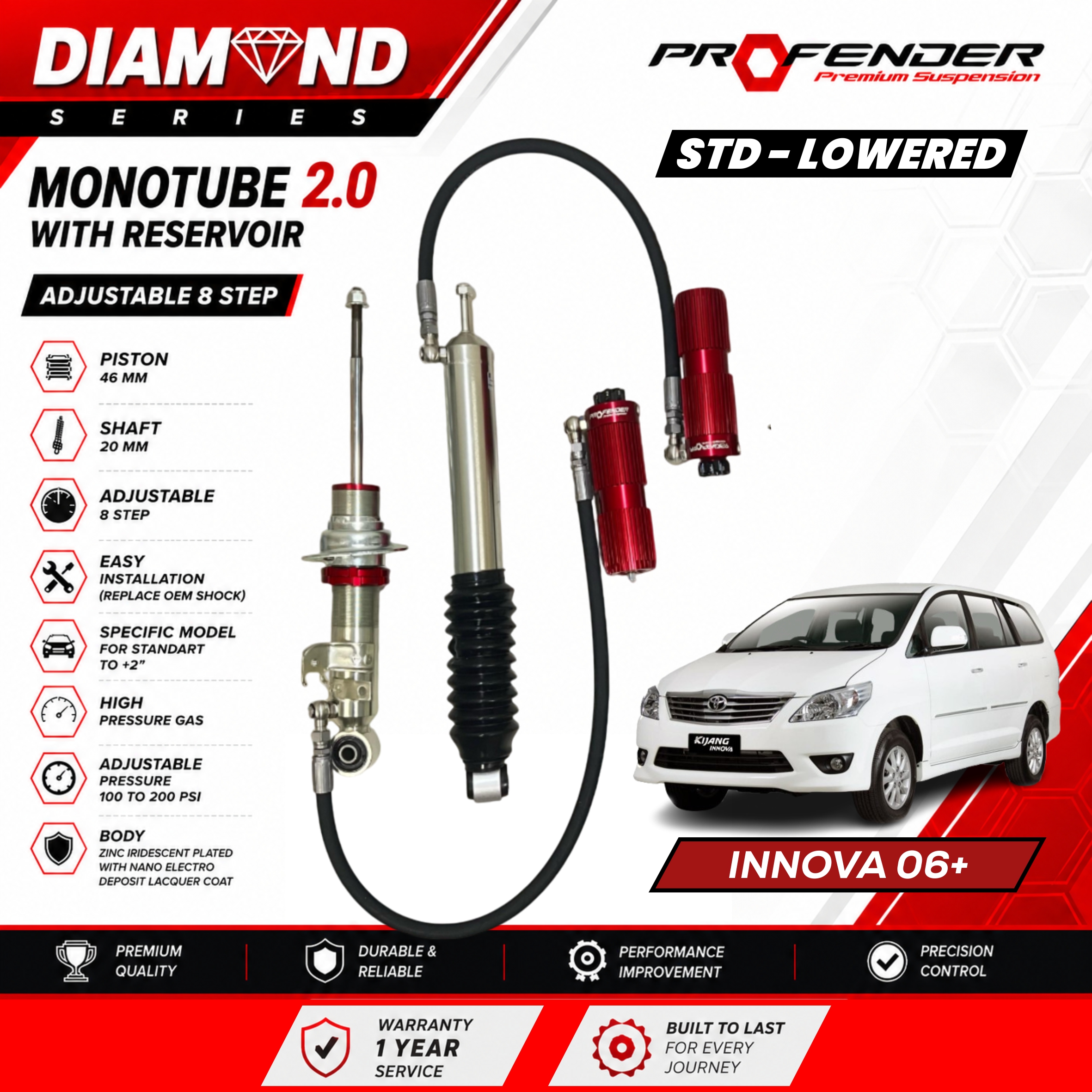 PROFENDER DIAMOND SERIES Monotube 2.0 Resevoir 8 STEP TOYOTA INNOVA 06+