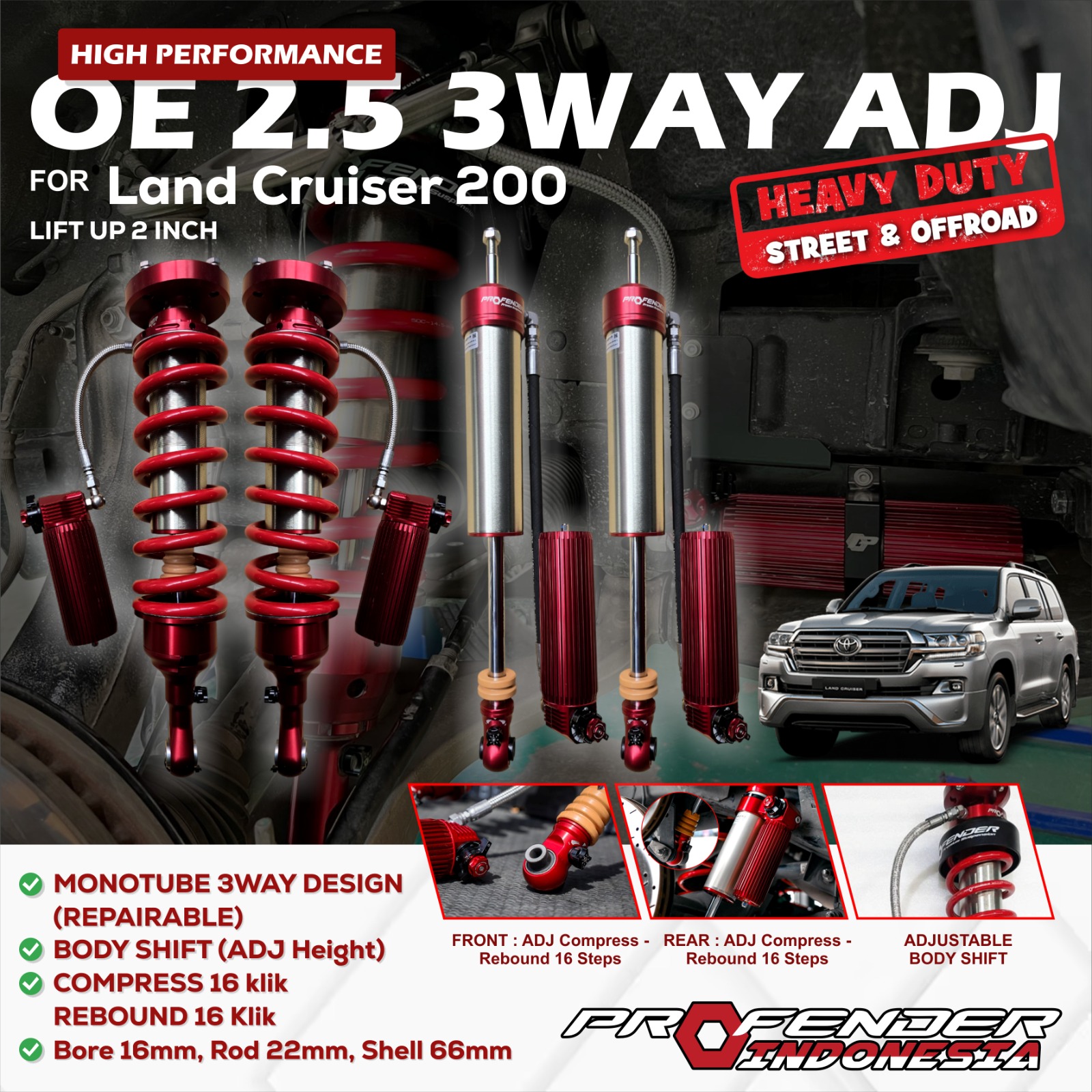 PROFENDER OE SERIES 2.5 – 3 WAY ADJUSTABLE TOYOTA LAND CRUISER VX200