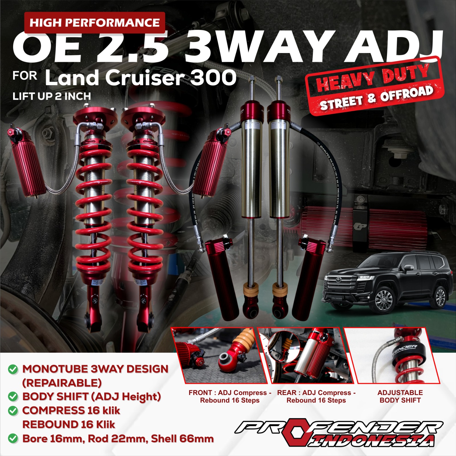 PROFENDER OE SERIES 2.5 – 3 WAY ADJUSTABLE TOYOTA LAND CRUISER VX300