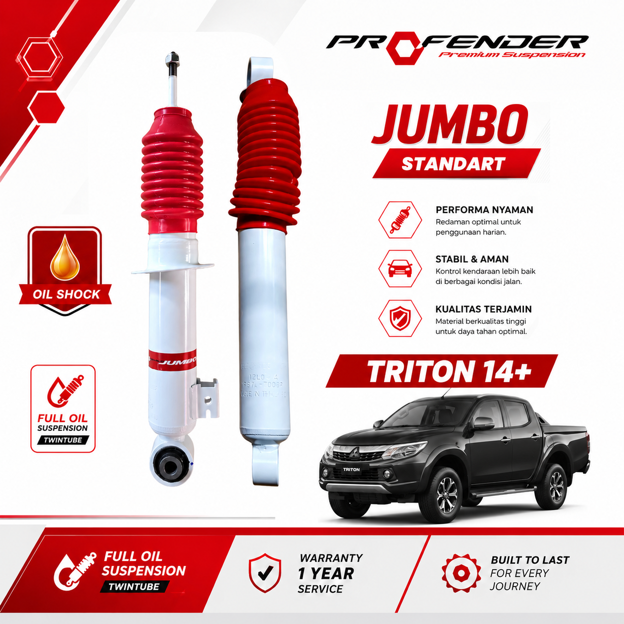 PROFENDER JUMBO OIL SHOCK MITSUBISHI TRITON 14+