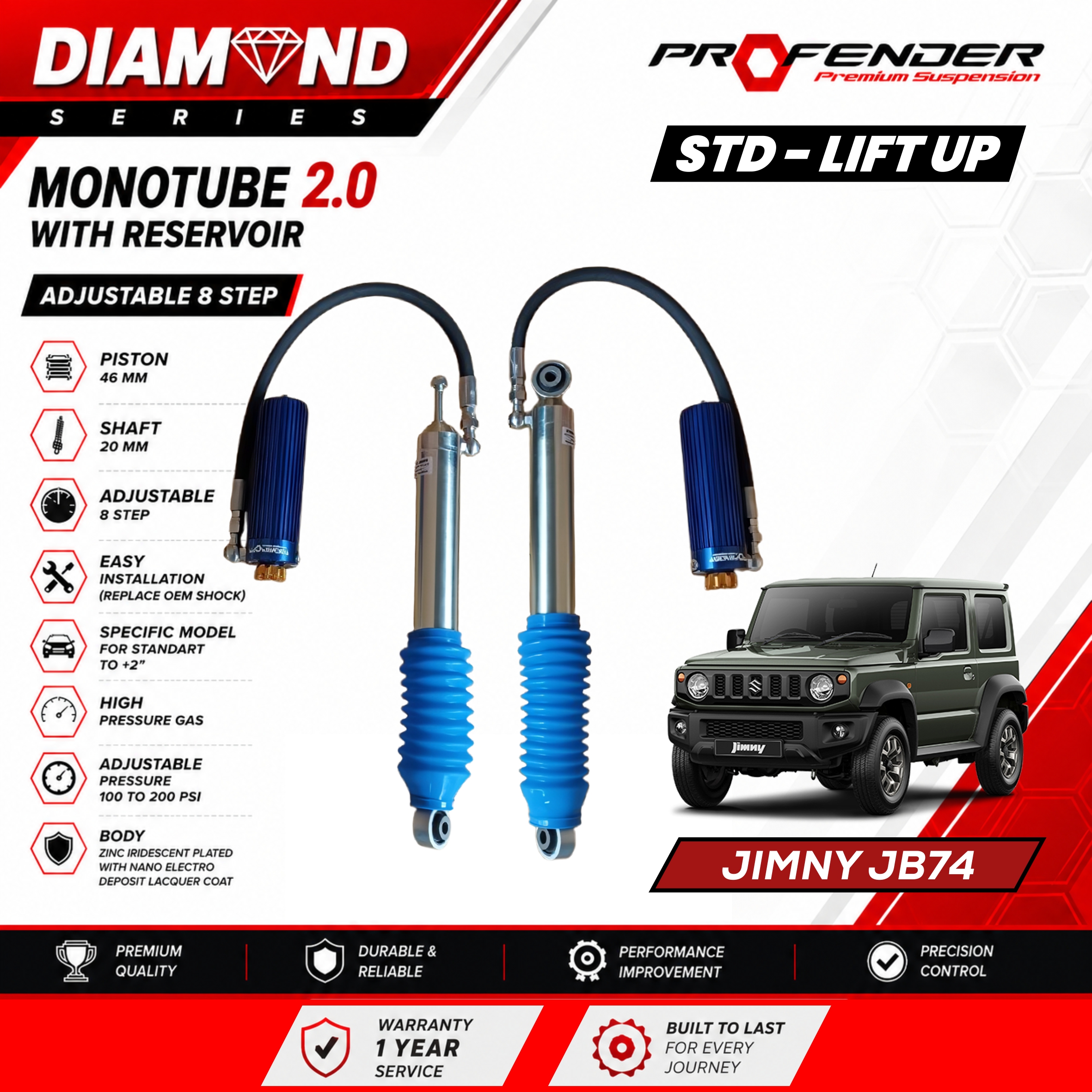 PROFENDER DIAMOND SERIES Monotube 2.0 Resevoir 8 STEP SUZUKI JIMNY 19+