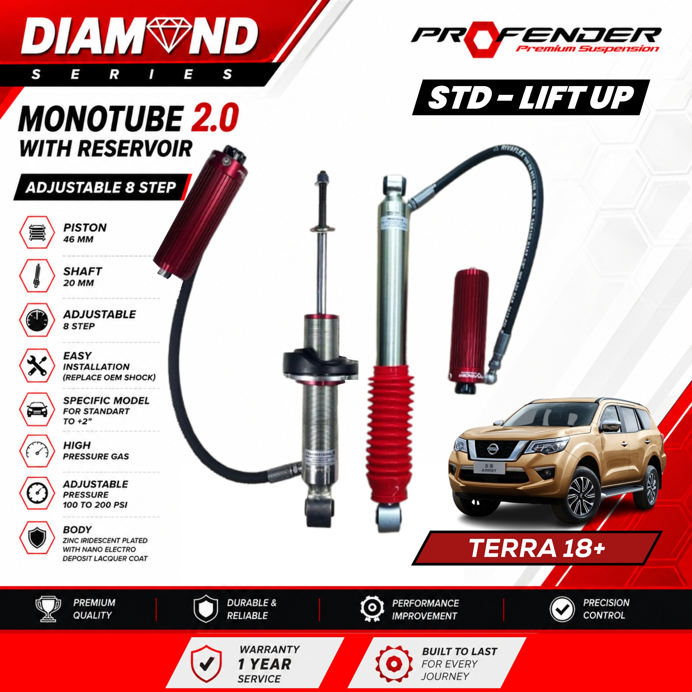 PROFENDER DIAMOND SERIES Monotube 2.0 Resevoir 8 STEP NISSAN TERRA