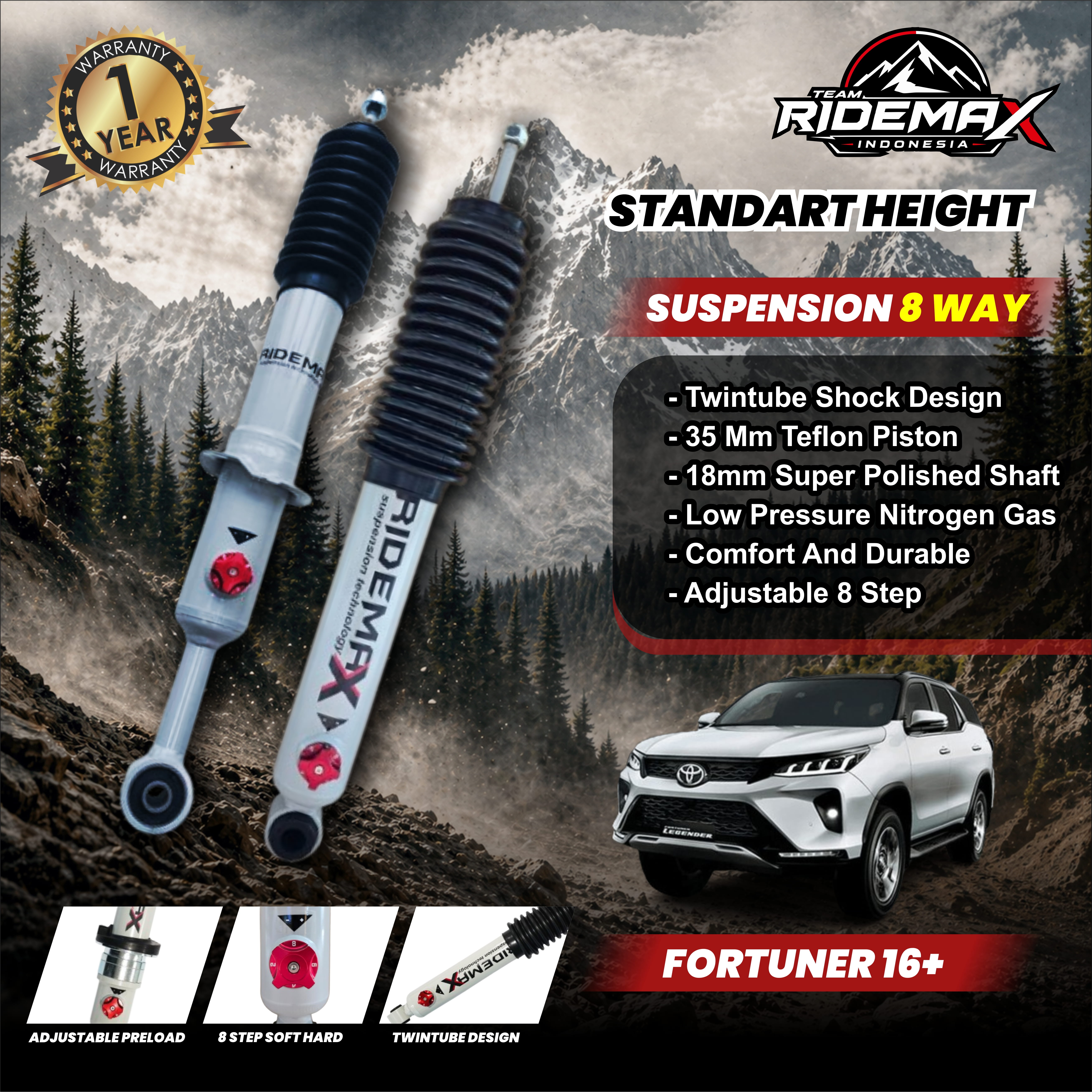 PROFENDER RIDEMAX 8 STEP TOYOTA FORTUNER 16+